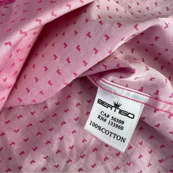 Bertigo pink slip cuff floral button down shirt men’s medium - Picture 6 of 10